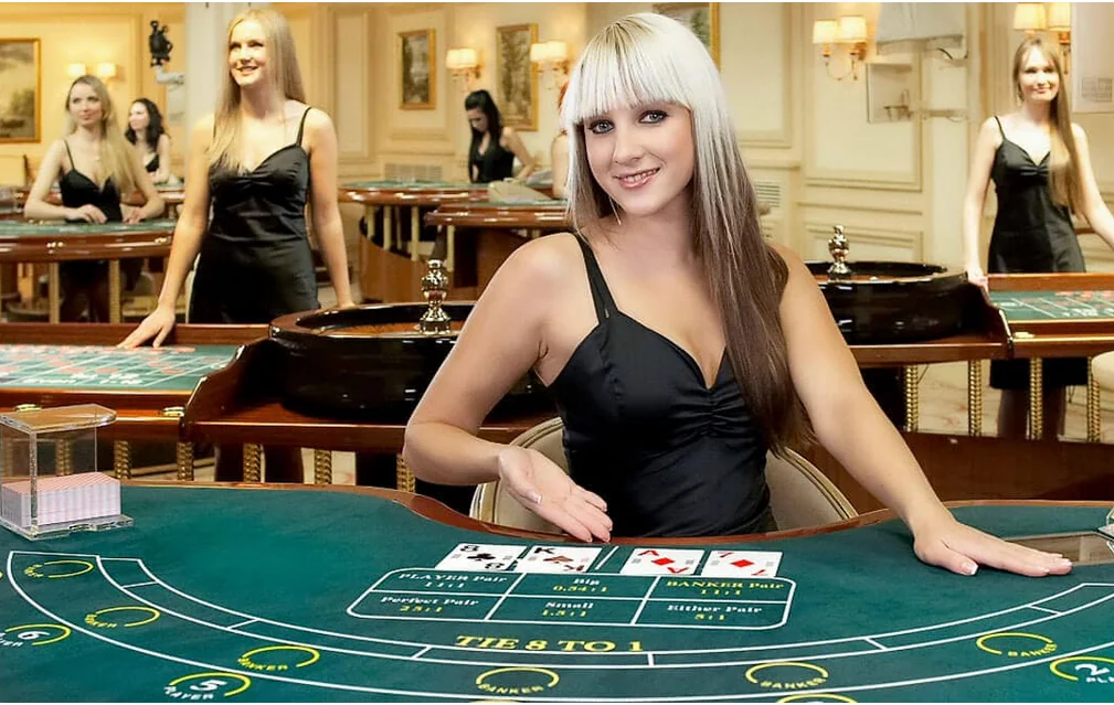 Suasana meja kasino live dengan pencahayaan dan tampilan kamera dealer